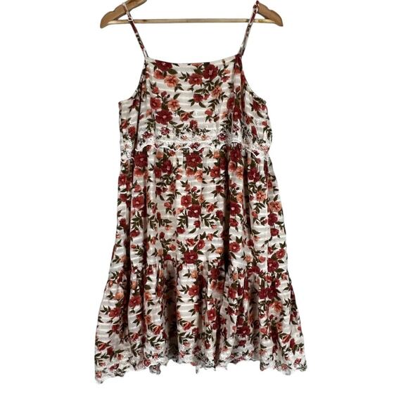 American Eagle Outfitters Dresses & Skirts - American Eagle Cream Red Floral Embroidered Mini Dress Cottagecore 100% Cotton